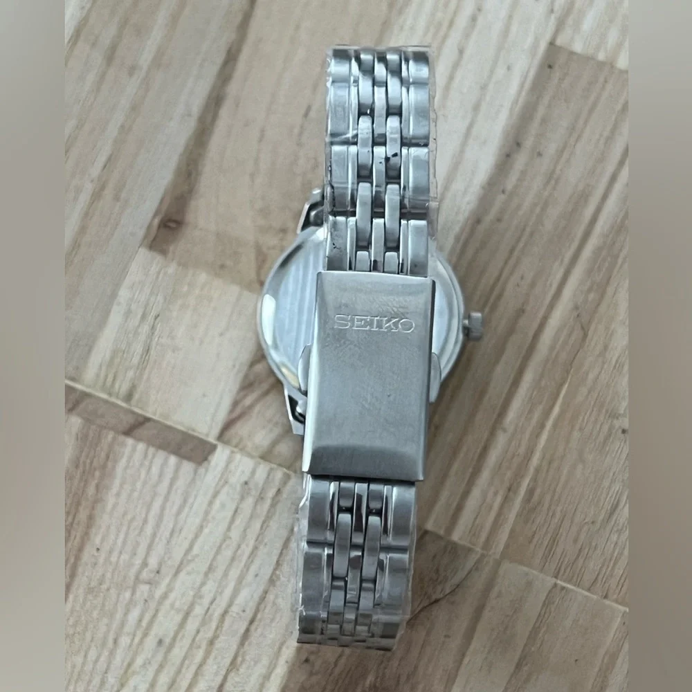 Seiko Ladies Watch Black Dial with Train Motif Stainless Bracelet and Hands